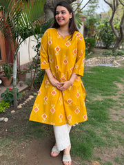 Mustard Ikkat print co-ord set