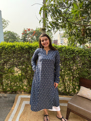 Indigo buti Aline chudi sleeve kurta