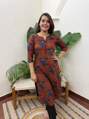 Rust Blue Flower printed kurta