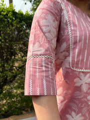 Baby pink floral yoke kurta