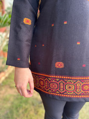 Black embroidered woollen short kurti