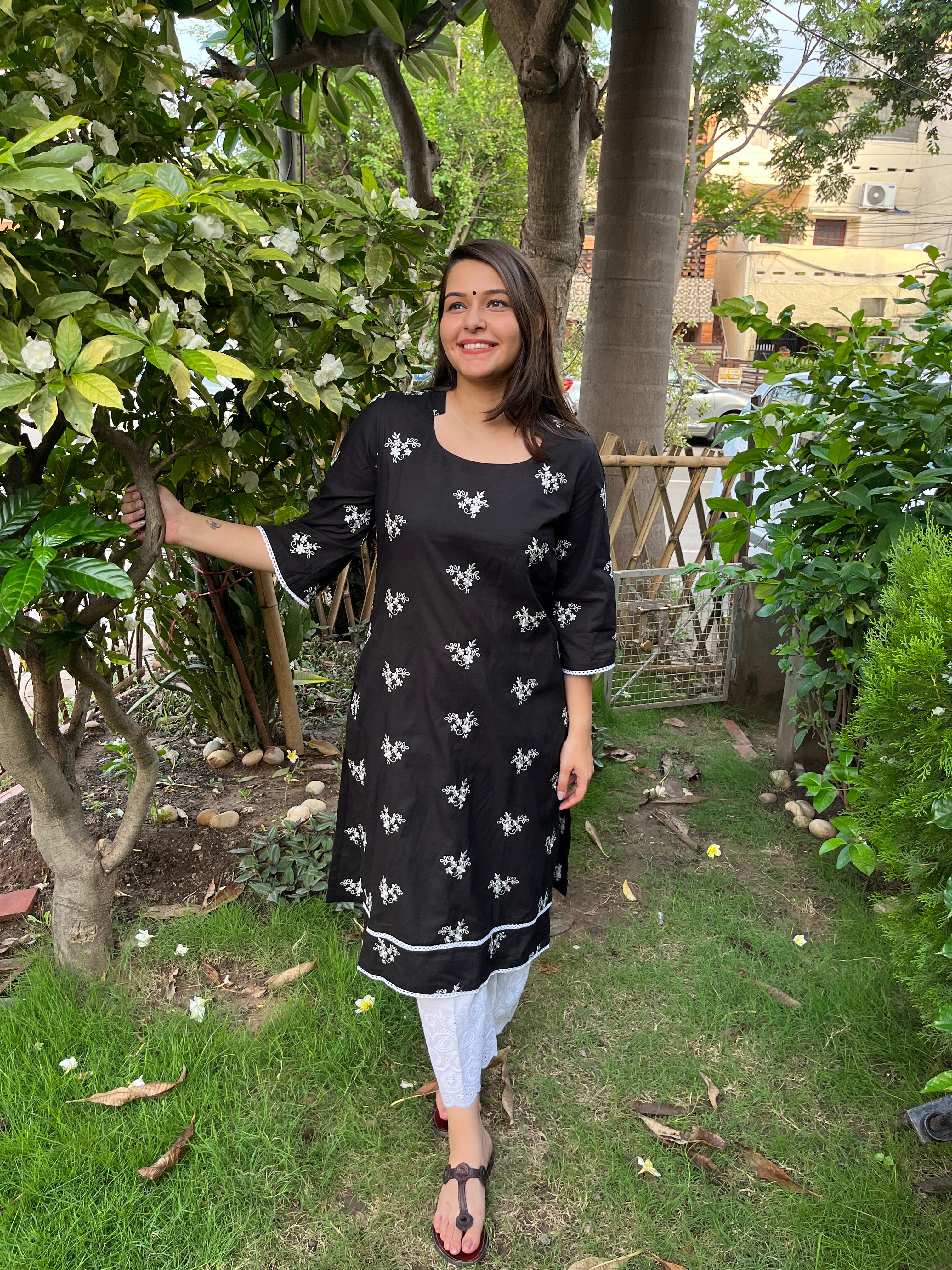 Black embroidered kurta (Umbrella sleeve) - MYSANSKRITAM