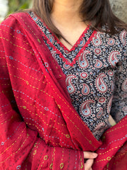 Black ambi suit set with kantha duppata