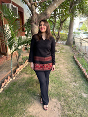 Black Kullu border woollen short kurti