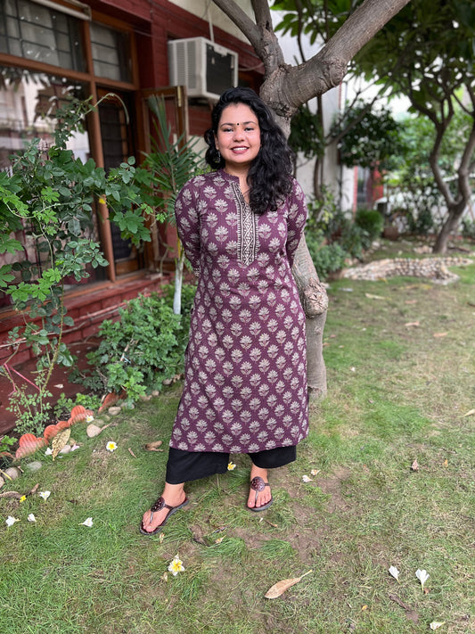 Wine Ban neck Kantha kurta