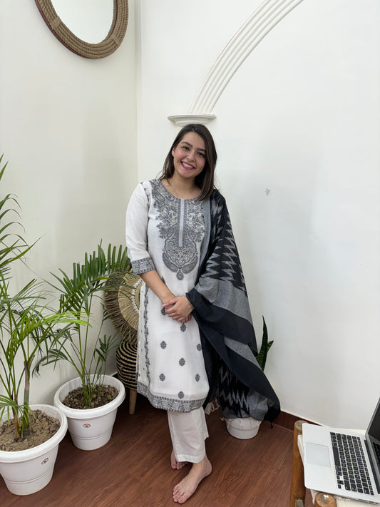 White embroidered full suit set