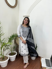 White embroidered full suit set