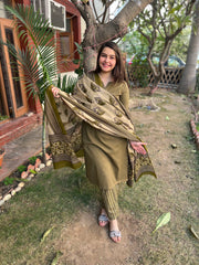 Mehendi green printed full suit set