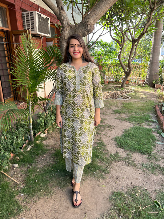 Mehendi green bandhini Kurta - MYSANSKRITAM