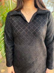 Black textured woollen Top