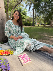 Sea Green floral handblock full suit set