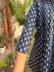 Indigo Sanganeri pintucks top