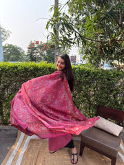 Pink A-line chudi sleeve kurta duppata set