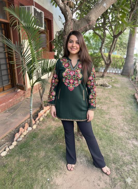 Mehendi green Phiran style Short kurti