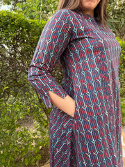Geometric printed Ban neck A line kurta