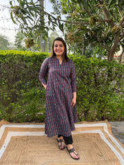 Geometric printed Ban neck A line kurta