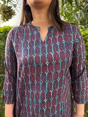 Geometric printed Ban neck A line kurta