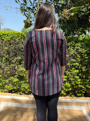 Black striped short cotton top