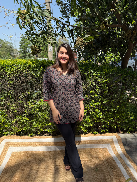 Black ajrakh printed short kurti