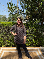 Black ajrakh printed short kurti