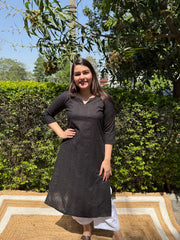 Black Chikankari Ban Neck Kurta