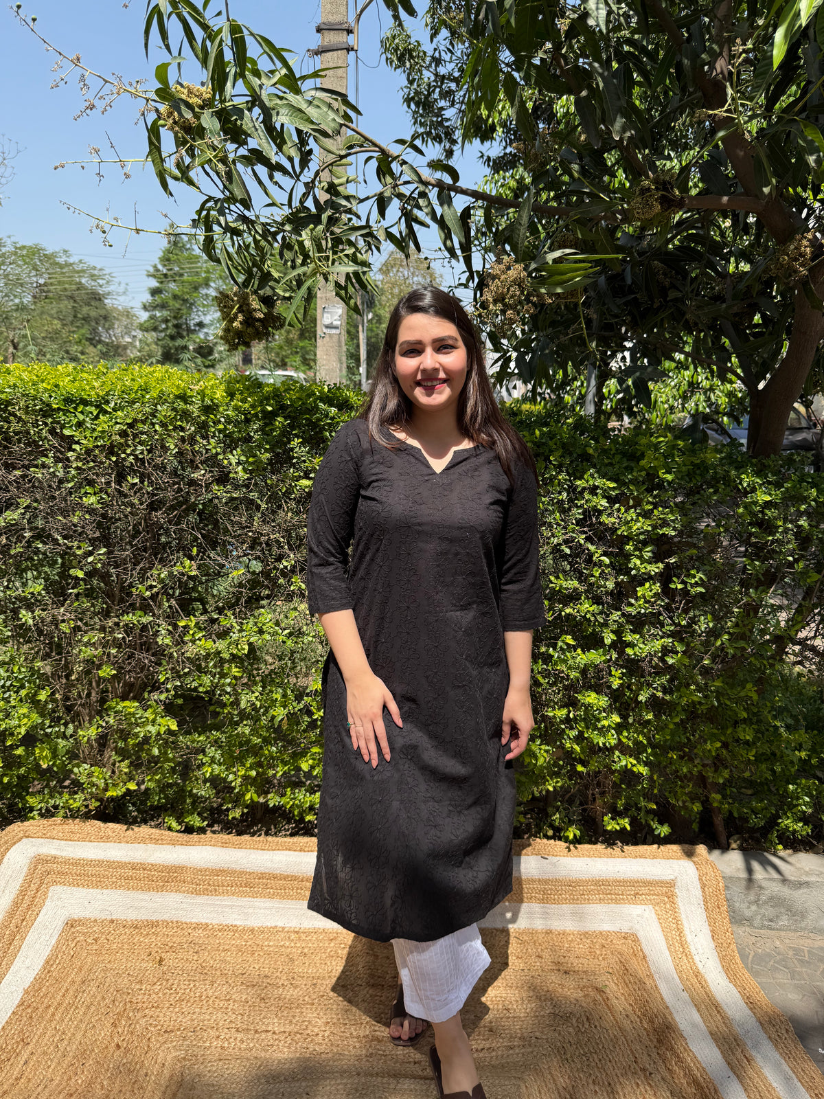 Black Chikankari Ban Neck Kurta