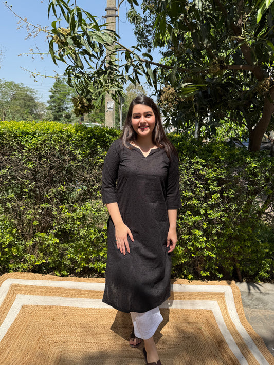 Black Chikankari Ban Neck Kurta