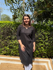 Black Chikankari Ban Neck Kurta