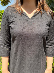 Black Chikankari Ban Neck Kurta