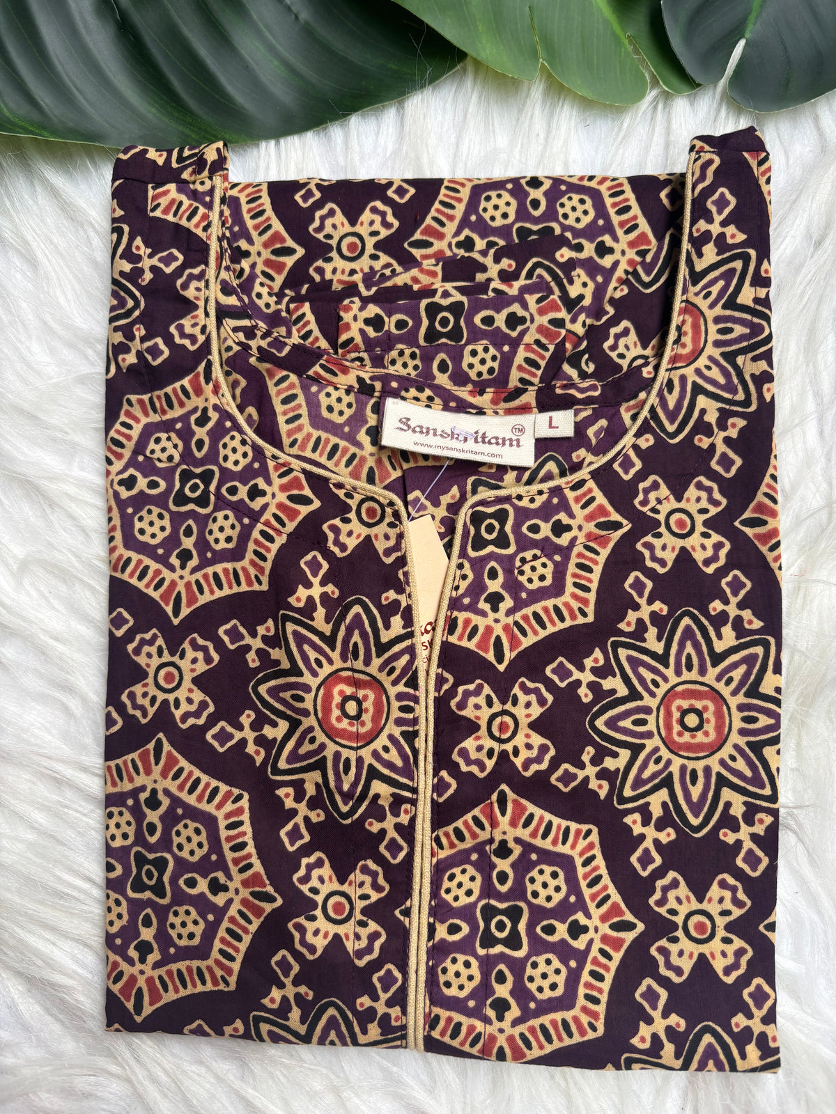 Purple geometric straight kurta