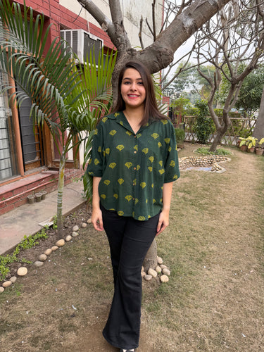Green handblock shirt