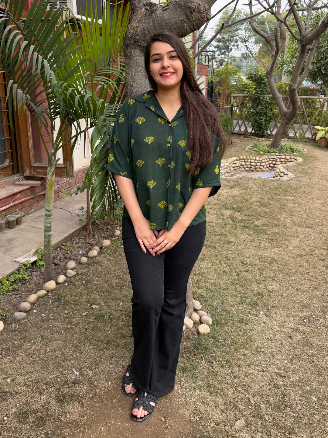 Green Handblock Loose Fit Shirt