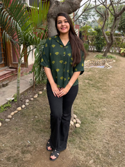 Green Handblock Loose Fit Shirt
