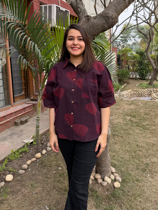 Wine Ajrakh shirt
