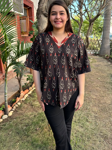 Black Ikkat Print Top