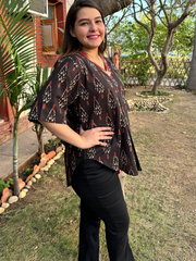 Black Ikkat Print Top