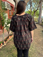 Black Ikkat Print Top