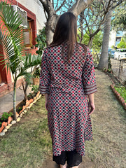 Maroon mosaic ajrakh kurta (umbrella sleeve)