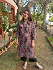 Maroon mosaic ajrakh kurta (umbrella sleeve)