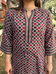 Maroon mosaic ajrakh kurta (umbrella sleeve)