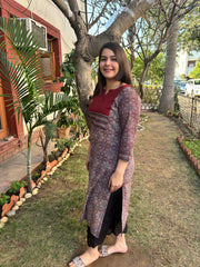 Maroon kantha yoke amber kurta