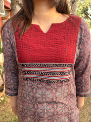 Maroon kantha yoke amber kurta