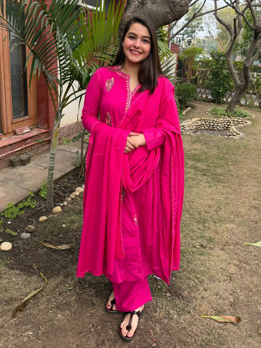 Magenta Embroidered Full Suit Set