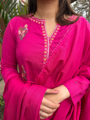 Magenta Embroidered Full Suit Set close up by MySanskritam