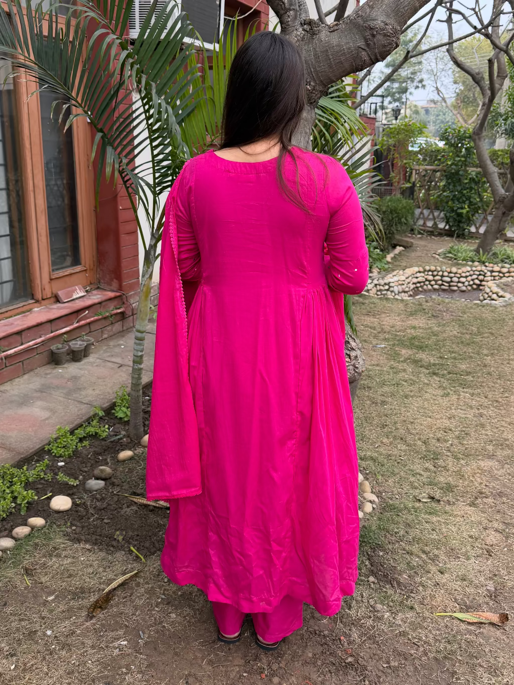 Magenta Embroidered Full Suit Set from the back by MySanskritam