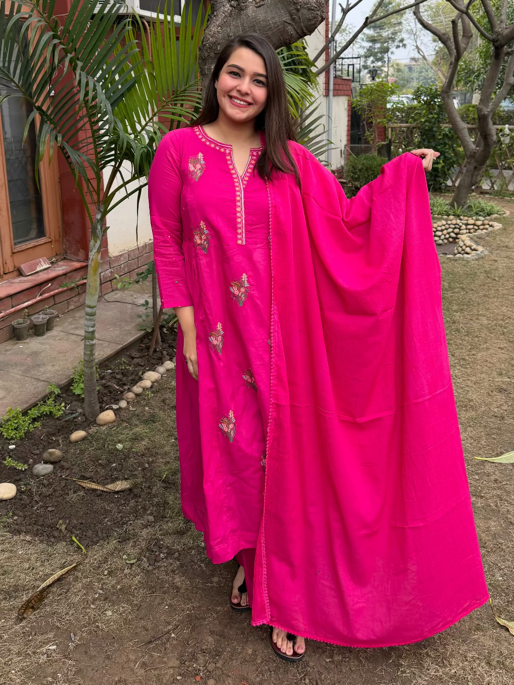 Magenta Embroidered Full Suit Set by MySanskritam