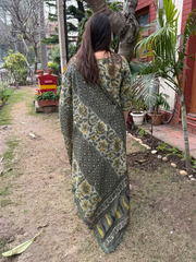 Leaf Green Bagru Full Suit Set from the back by MySanskritam