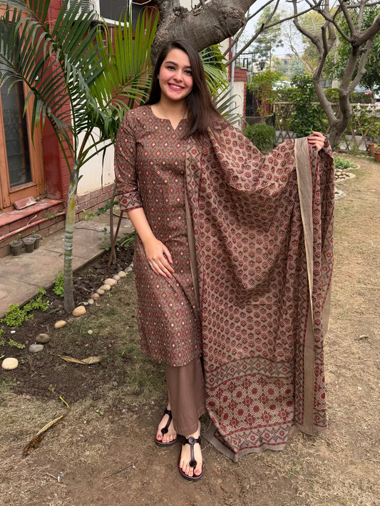 Brown Buti Full Suit Set by MySanskritam