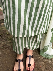 Light Green Stripe Suits Set with Mulmul Duppata Pants