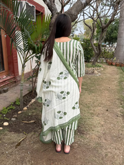 Light Green Stripe Suits Set with Mulmul Duppata From the back